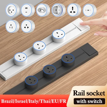 Brazil/Russian/Israel/Italy Track Socket 8000W Wall Power Socket With Switch FR EU US UK Standard Movable Adapter Plug with USB 1