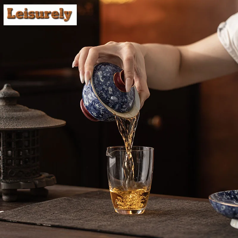 150ml Blue And White Hovering Gaiwan Zen Tea Tureen Tea Bowl With Lid Kit Tea Maker Cover Bowl For Cha Pot Bearing Holder Teacup