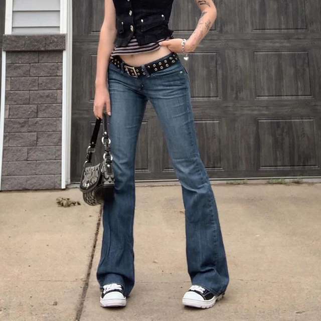 Y2k Women Jeans Retro Low Rise Skinny Flared Pants Long Denim Trousers  Vintage Clothes Korean Fashion Fairycore Streetwear - Jeans - AliExpress
