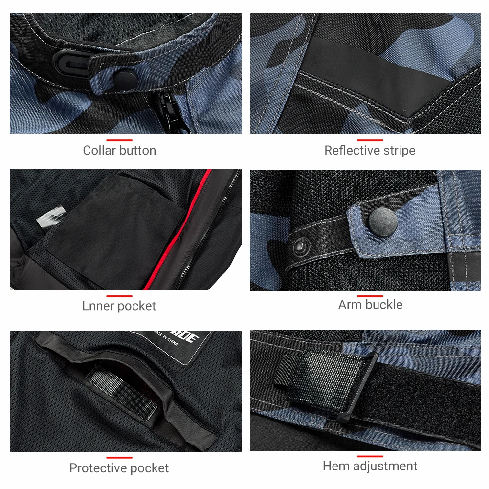 남성용 오토바이 재킷 야외 라이딩 모터바이크 재킷 메쉬 통기성 방수 모토크로스 의류 5개 보호대 포함 M-3XL