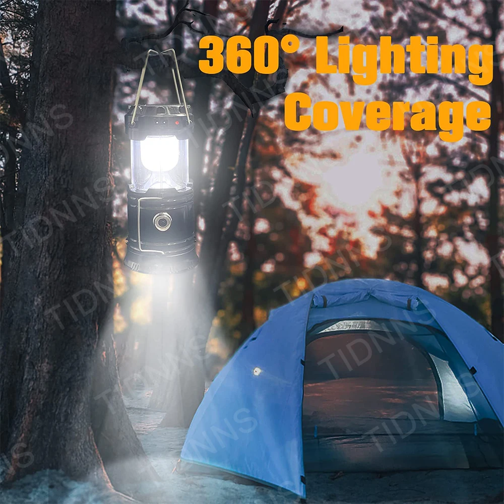 Collapsible Portable LED Camping Lantern Lightweight Waterproof Solar USB Rechargeable Flashlight For Outdoor Home Emergency