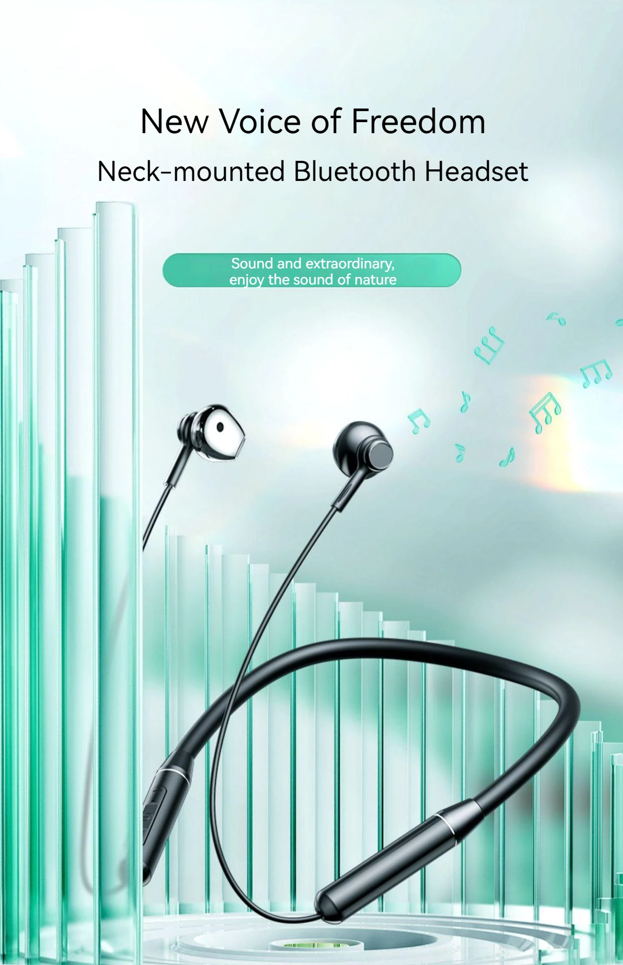 

3D surround HIFI sound quality in-ear game music sports vertical neck hanging wireless Bluetooth headset
