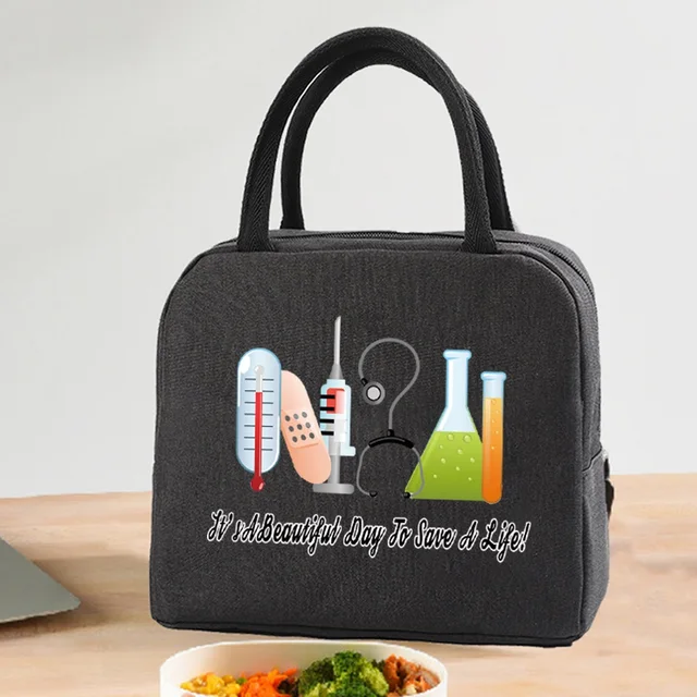 Insulated Lunch Bag  Zipper Cooler Tote Thermal Bag Lunch Box  Canvas Food Picnic Lunch Bags for Work Handbag Nurse Pattern 4Nurse010