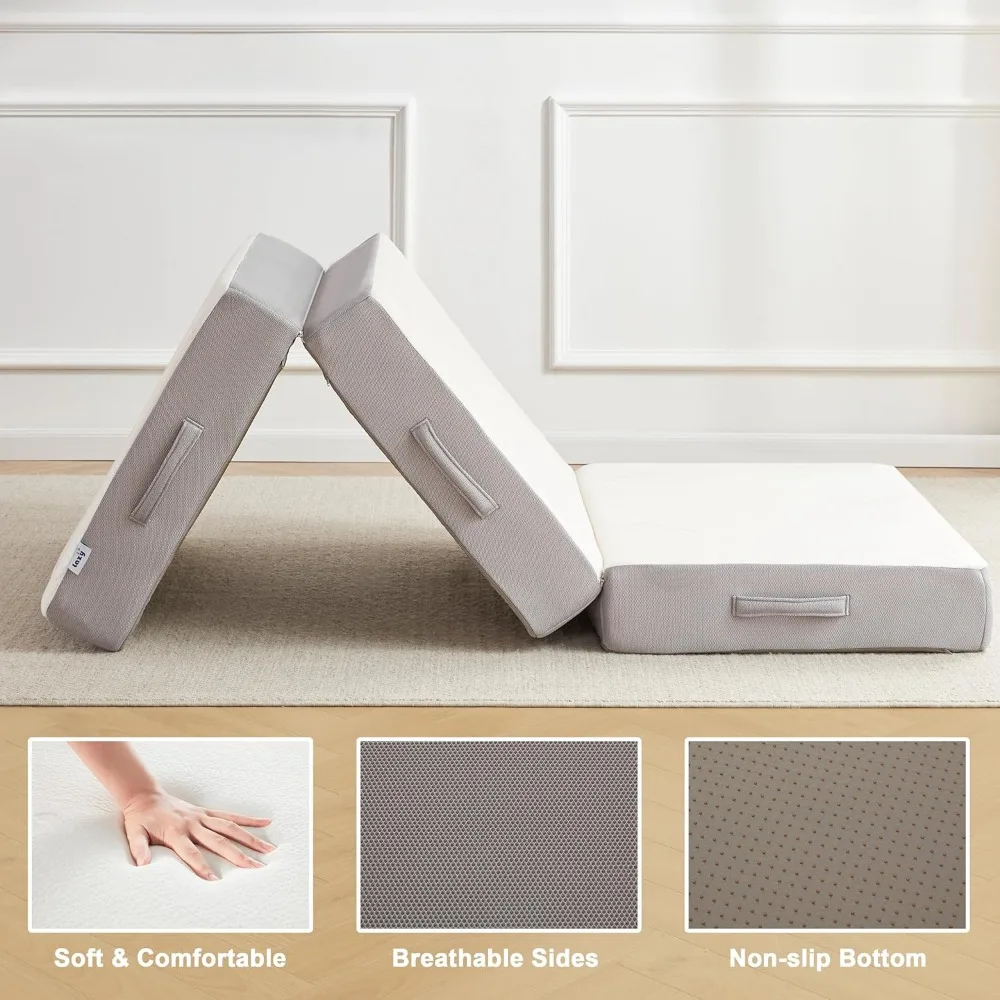 Folding Mattress Memory Foam Tri-fold Mattress with Breathable Washable Bamboo Fiber Fabric Cover Foldable Floor Bed