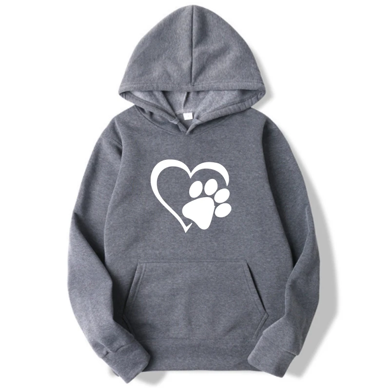 thumbnail image 1 of Sudaderas con capucha con estampado de pata de perro y corazón para mujer, sudaderas con capucha de manga larga informales, jerséis de talla grande, otoño e invierno, nuevo, 1 of 5