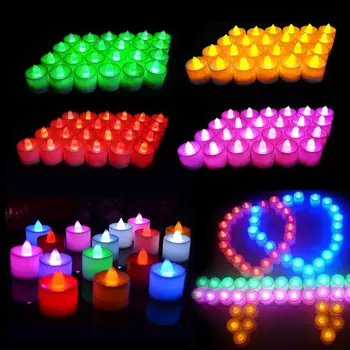 다채로운 LED 양초 배터리 작동 티라이트, 결혼식 생일 파티 장식 조명, 불꽃 없는 전자 가짜 양초, 12 개