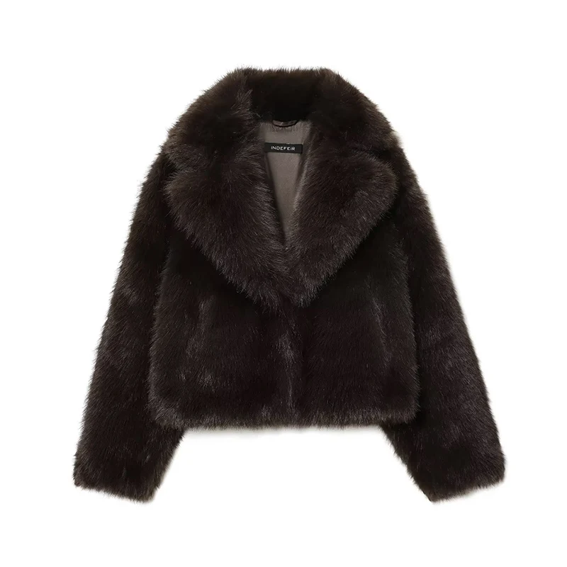 Women Fashion Faux Fur Winter Jacket Vintage Lapel Neck Long Sleeves Fluff Warm Jackets Coat Female Chic Casual Outerwear