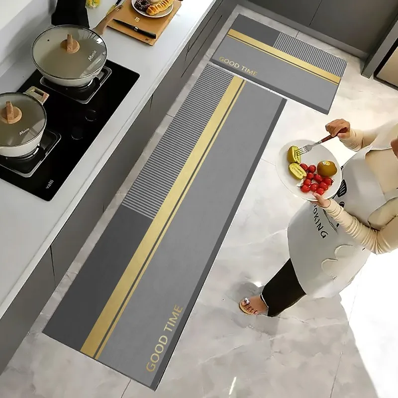 Kitchen Floor Mat Long Strip Rug Anti-slip Oil-proof Carpet Pvc Leather Waterproof Foot Mats Modern Style Home Decoration Rugs 3