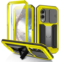Durable Metal Shockproof Case with Screen Protector and Stand - Galaxy S23 Ultra (Yellow)