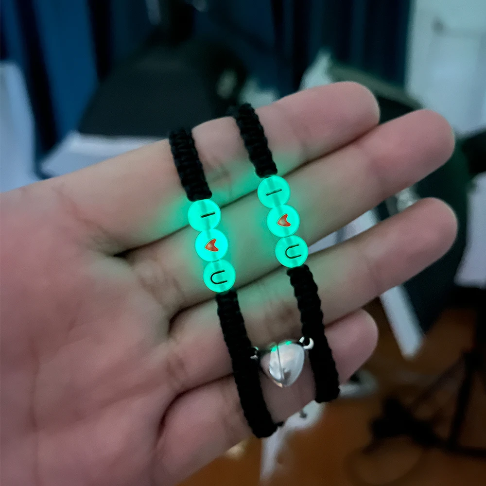 Fluorescente I Love U Charm Coppia Braccialetto Intrecciato A Mano Regolabile Classico Gioielli Personalizzati Regalo Per Uomini E Donne