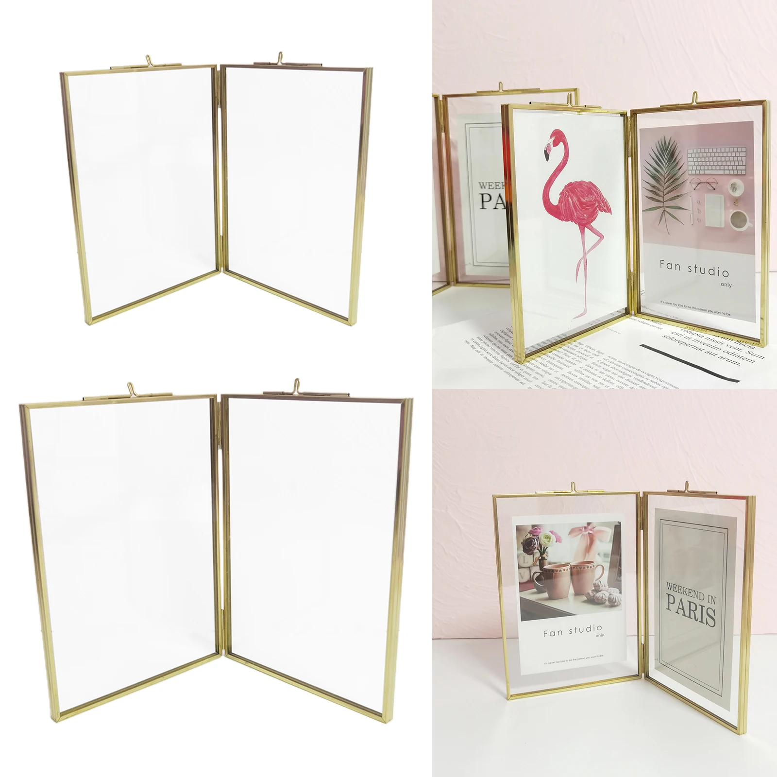 Antique Glass Picture Frame Dual Sided Photo Frames Display Home Decor