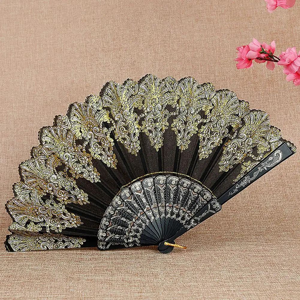 Vintage Hand Fan Sturdy Structure Fabric Folding Fan Easy to Grasp Decoration Fine Texture Handheld Folding folding fan hand fan