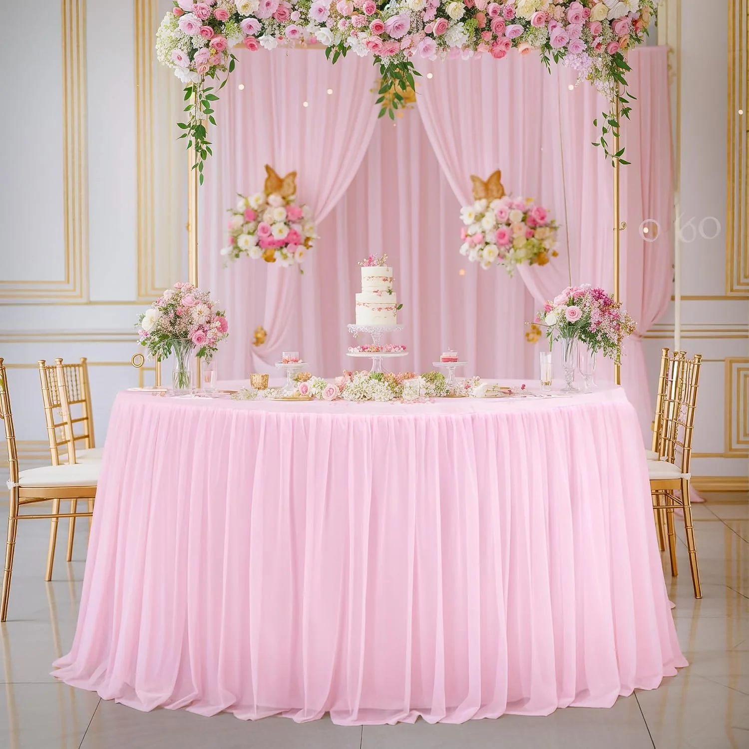 Round Tulle Table Skirt for Wedding Party Table Skirt Spandex Stretch Fitted Cover for Baby Shower Banquet Decoration