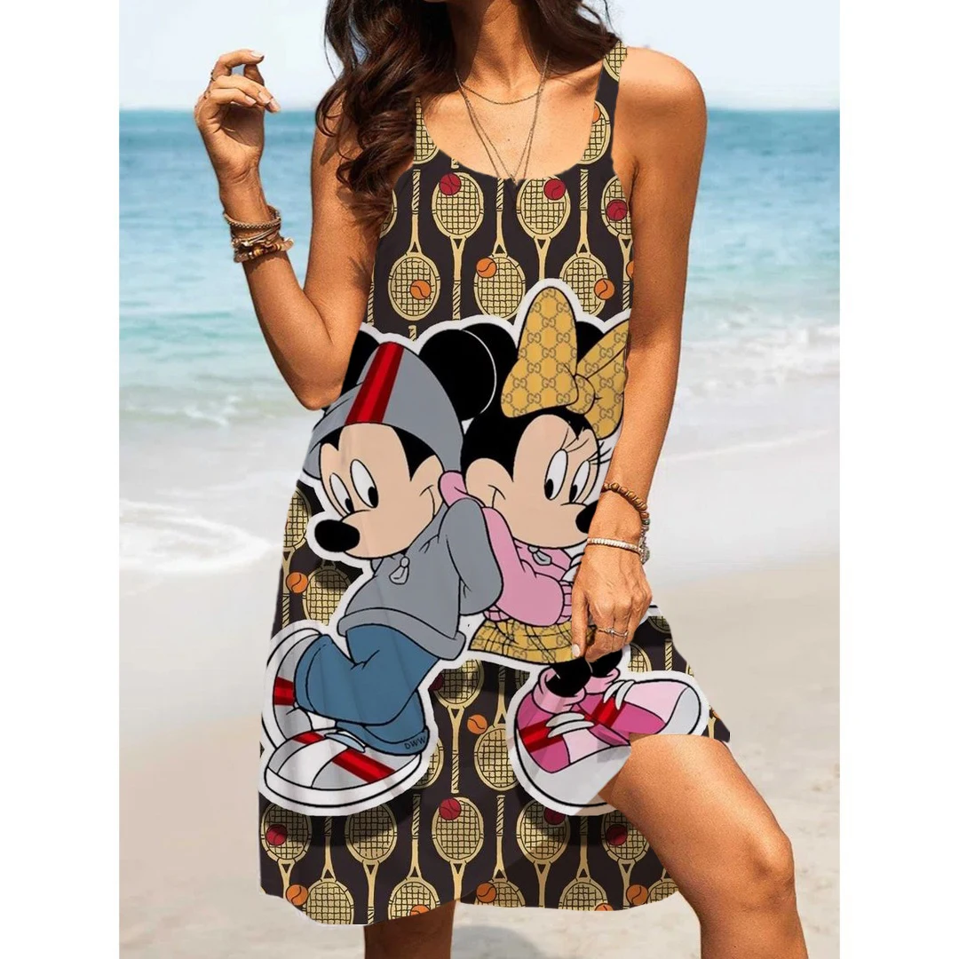 여성용 섹시한 플러스 사이즈 드레스, 우아한 통통한 미니 마우스, 세련된 여성 미키, 보호 디즈니, 비치 원피스, 4xl, 5xl, 여름 2024