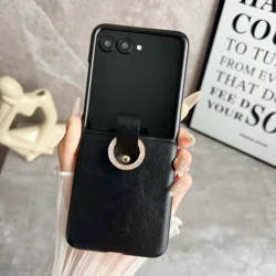 Elegant Fashion Leather Slim Case with Ring Bracket - Shockproof Cover for Motorola Razr 70 (Black)