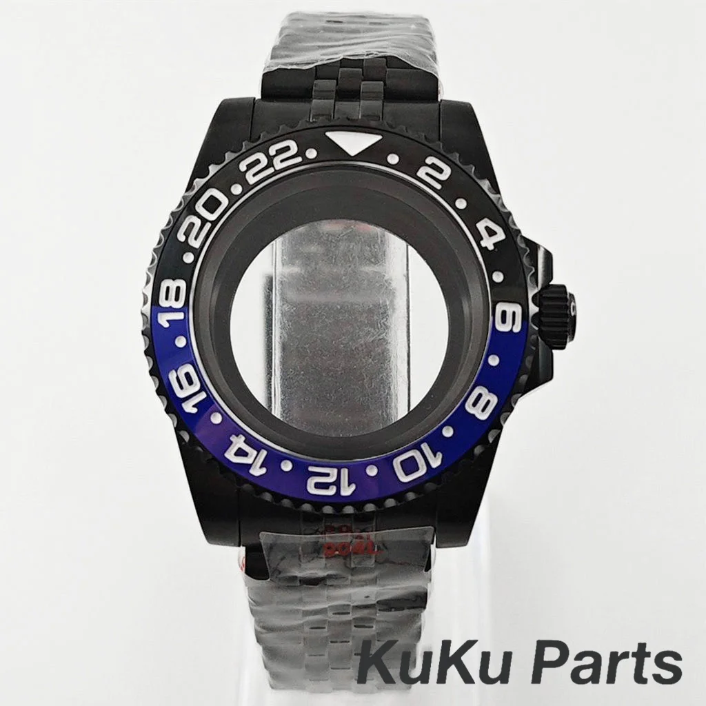 Black Purple GMT Bezel Watch Case with PVD Black Jubilee Bracelet and Sapphire Crystal