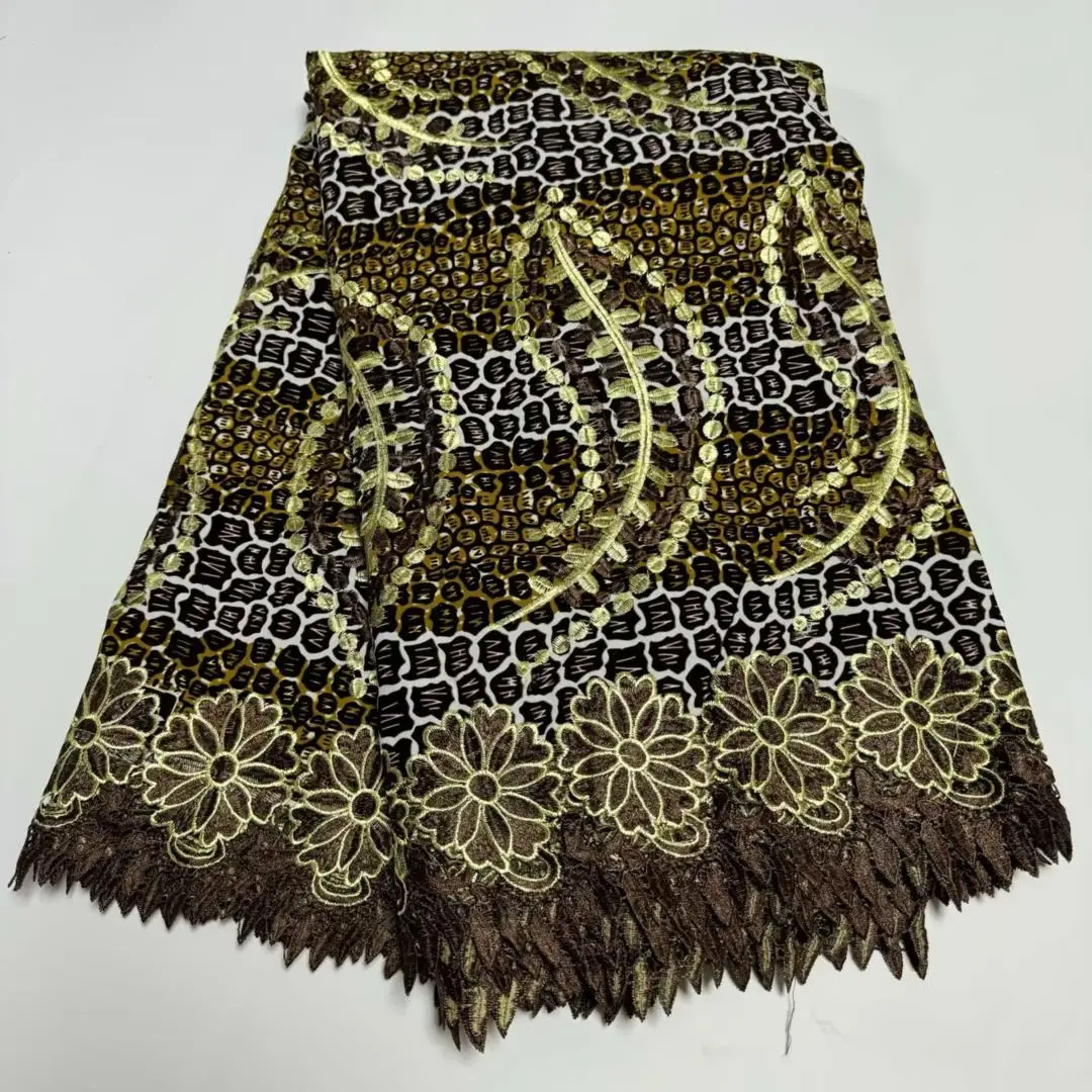 

African Wax Prints Lace Fabric, Cotton Embroidery, Nigerian Brocade Fabric, French Dress Material, High Quality,2024, 6Yards