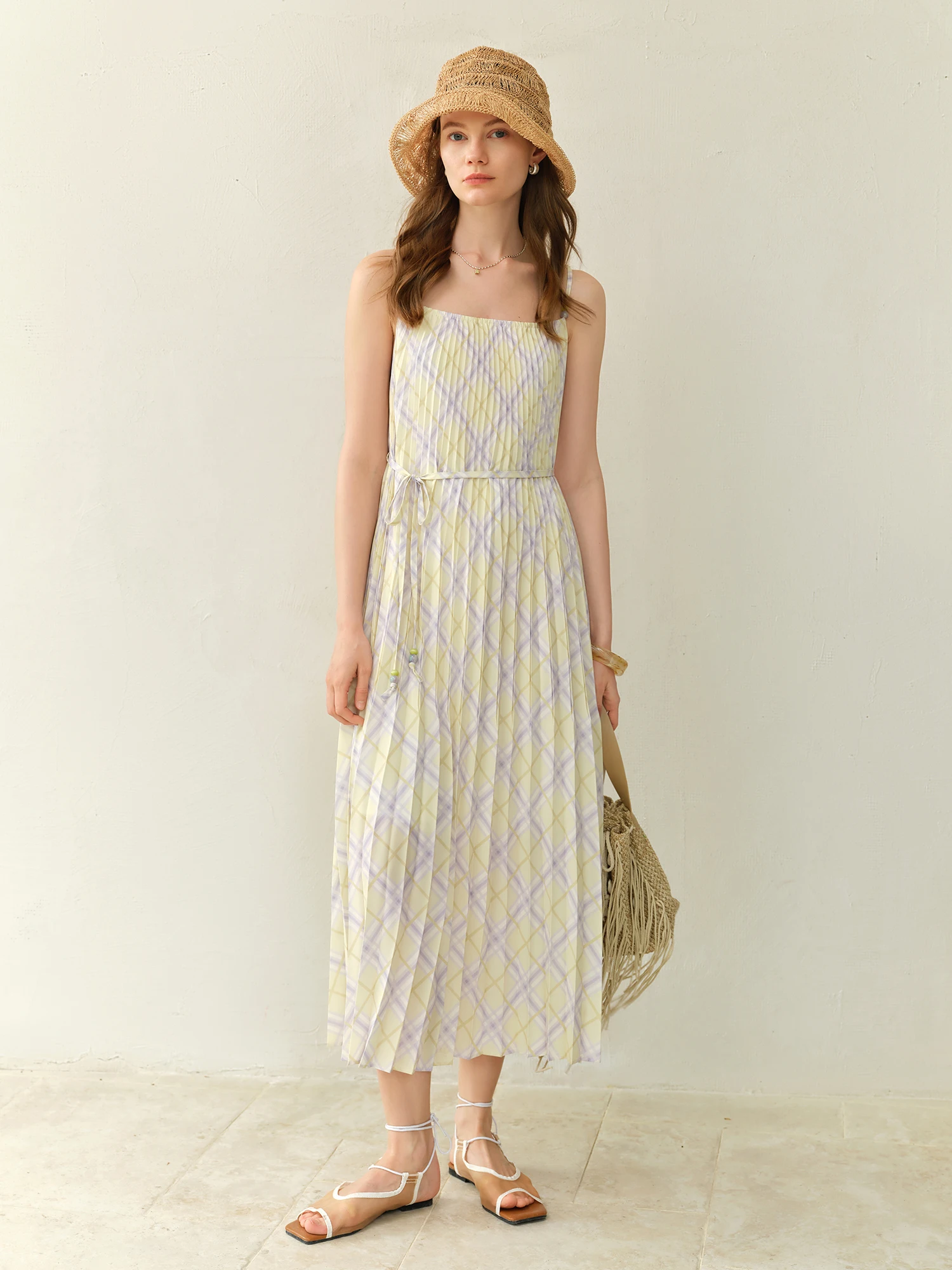 DUSHU 2025 New Arrival Plus-size Rhombus Check Strap Dress