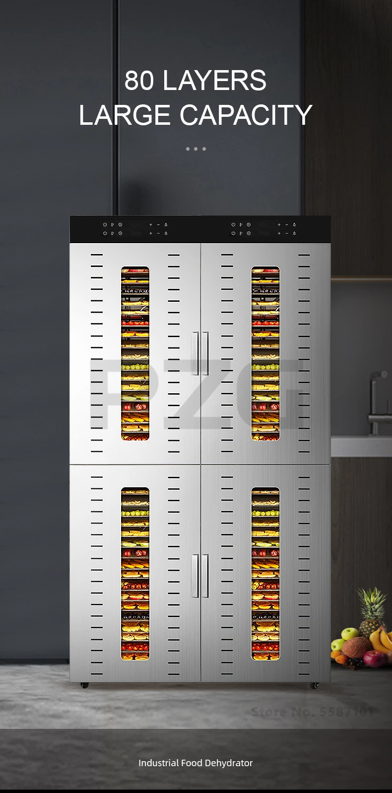 Description Picture 3 of itemIndustrial 100kg Food Dehydrator Dry Fruit Dryer Machine 80 Trays Dried Fruit Cabinet Food Dryer Celery Tomato Potato Dehydrator
