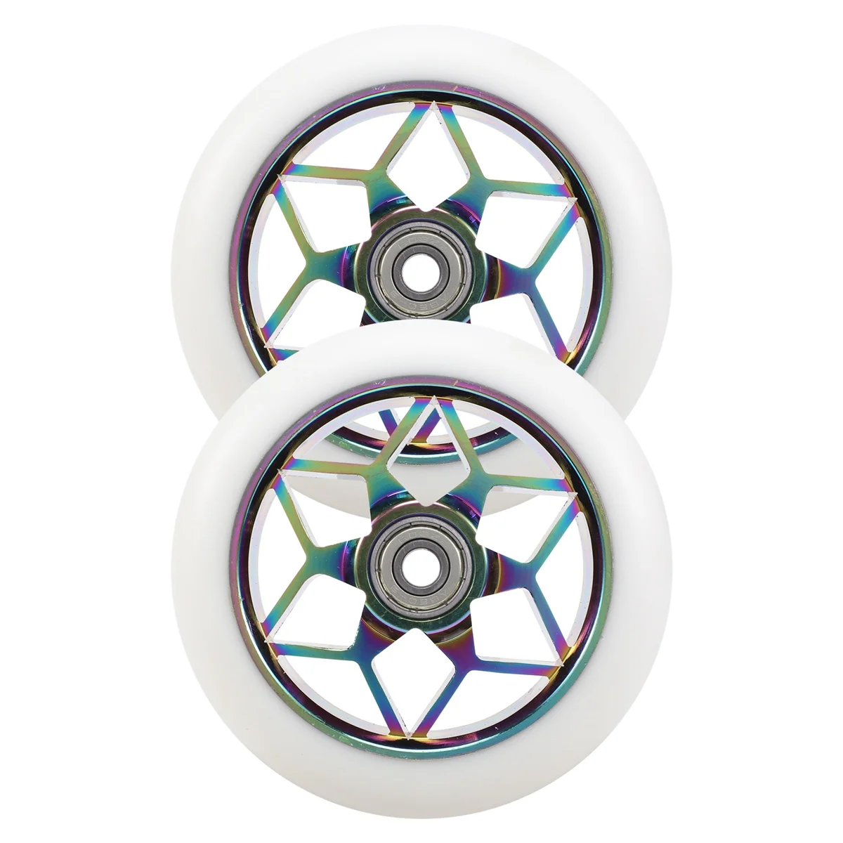2 Pcs Scooter Accessories 110mm Scooter Wheels Colorful Pu Wheels Thick Stunt Car with Bearings(White)