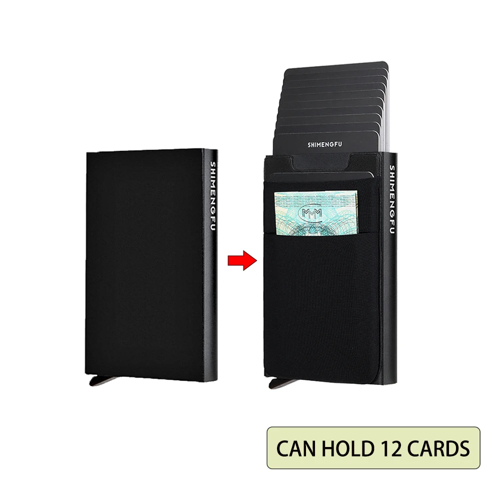 Schlanke Metall-Geldbörse mit RFID-Blockierung Automatisches Pop-up-Kartenetui Elastische Rückentasche Ausweis- und Kreditkartenhalter Mini-Bankettasche – Detail 1