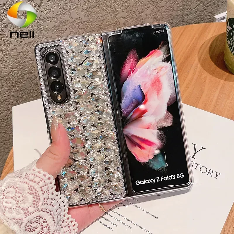 

Роскошный чехол со стразами для телефона Samsung Galaxy Z Fold 3 4 5, жесткий чехол-накладка из поликарбоната с бриллиантами для самостоятельной сборки