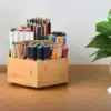 Desktop Organizer Rotatable Wood Multifunctional Art Supply Organizer Desk Storage Caddy for Classroom School Home Office Rulers 1