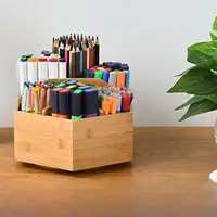 Desktop Organizer Rotatable Wood Multifunctional Art Supply Organizer Desk Storage Caddy for Classroom School Home Office Rulers 1
