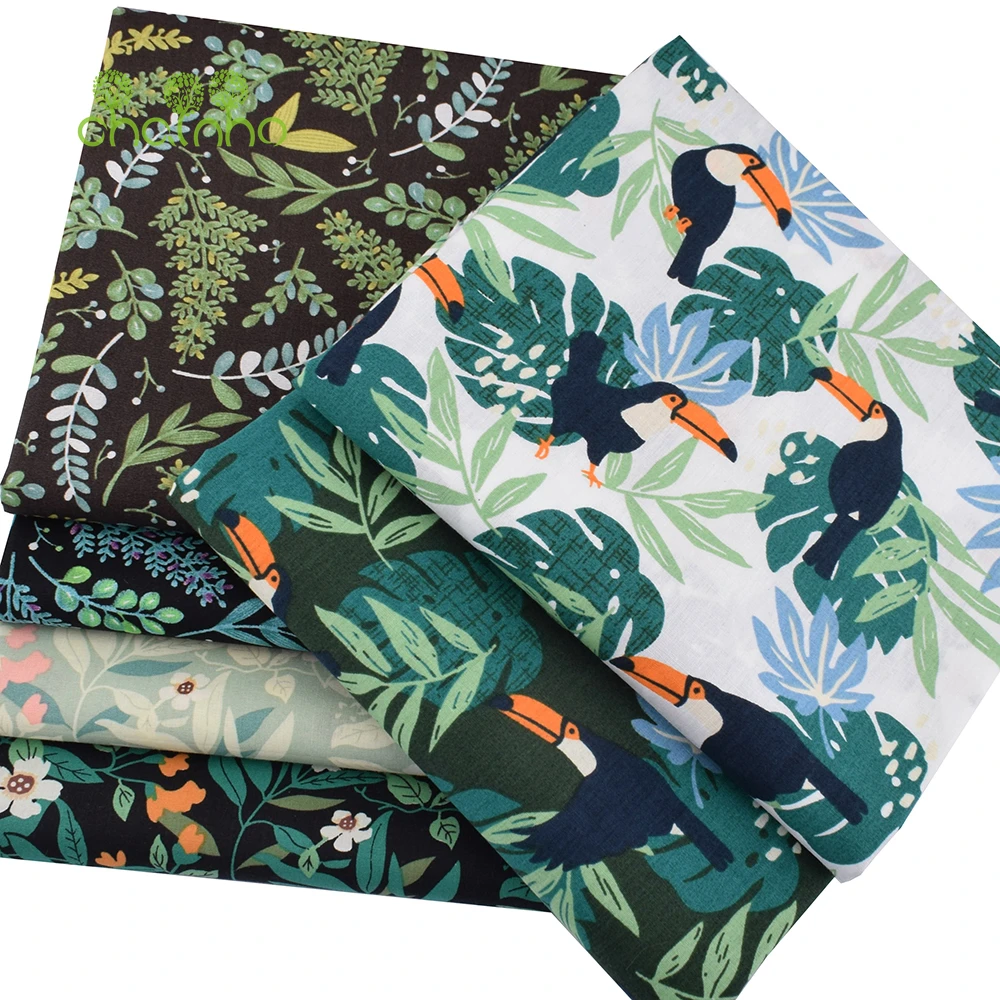 Chainho,Printed Plain Weave Poplin Cotton Fabric,DIY Quilting Sewing Material,Patchwork Cloth,Floral Series,3 Sizes,15PC24