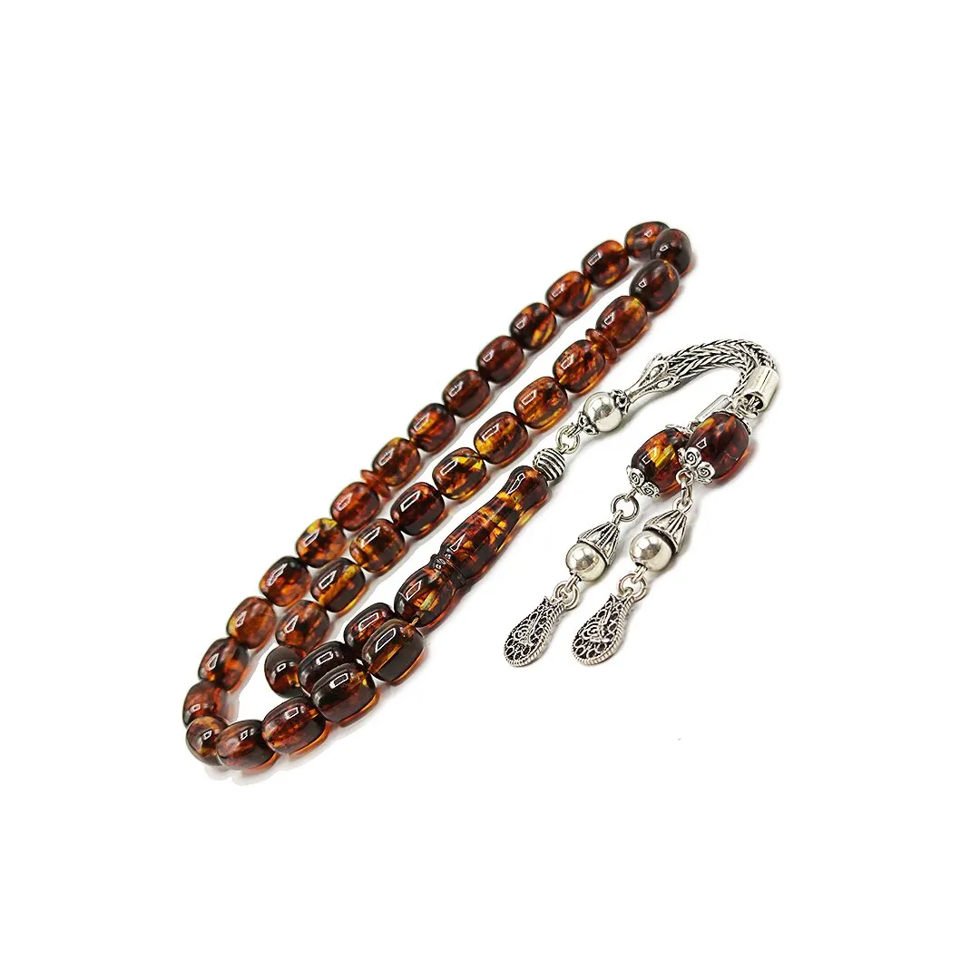 

Natural Baltic Amber Tasbih, 925 Sterling Silver, Amber Beads, Misbaha, Islamic Rosary, Kehribar Tesbih, 8x11 mm, 17 Gram