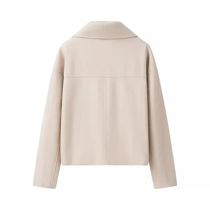 Loose Woolen Blends Coat Women Solid Lapel Double Breasted Pockets Jackets Autumn Winter Fashion Lady Office Outwear New