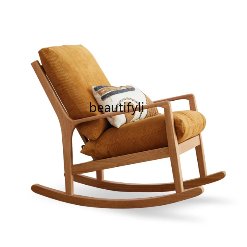 

Log Wind Solid Wood Rocking Chair Adult Nap Home Balcony Single Oak Sofa Leisure Lazy Recliner Living Room Furniture