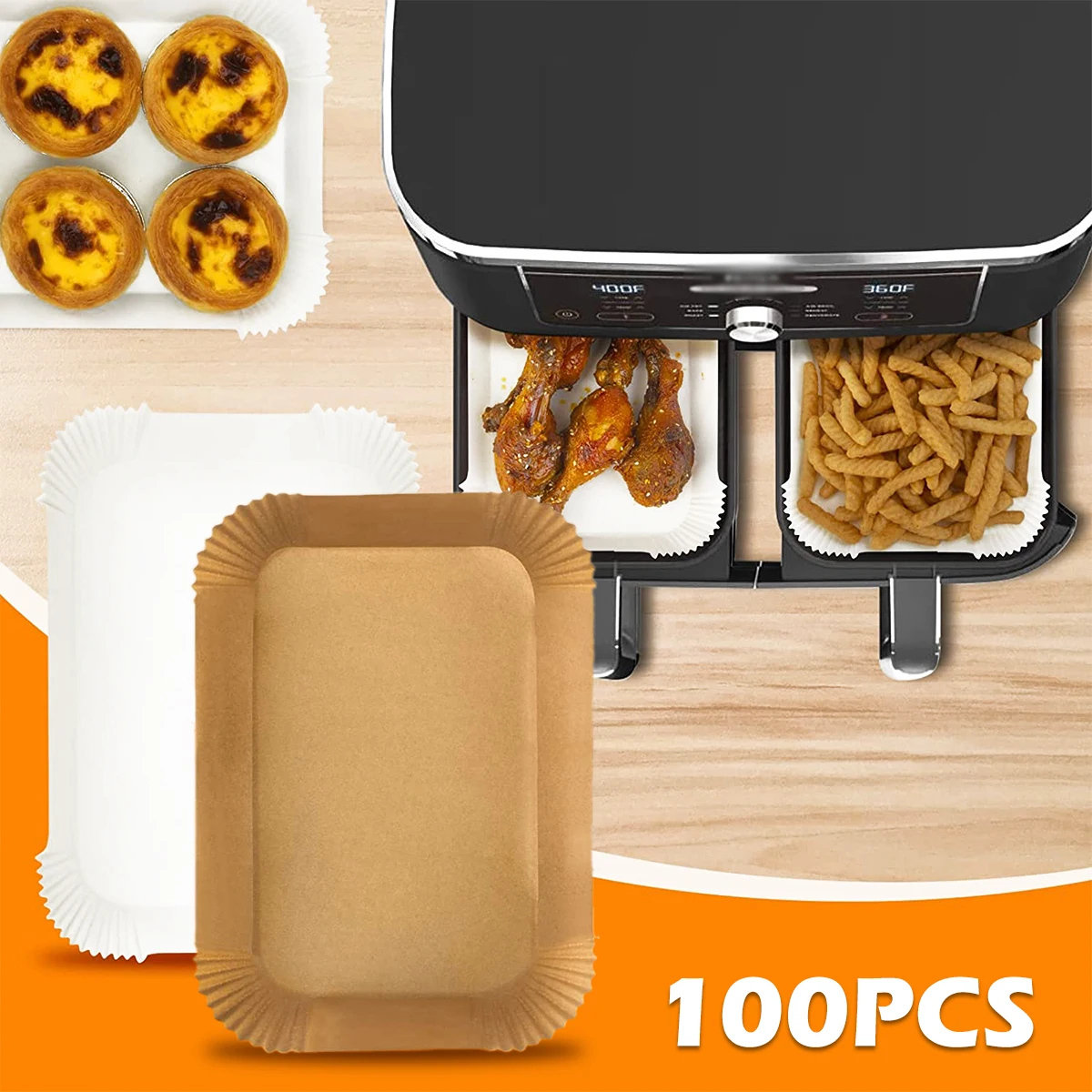 100 Pcs Air Fryer Paper Air Fryer Paper Air Fryer Liners Disposable Air Fryer Liners Non-stick Square Parchment Heat-resistant Roasting Pad Baking Liner Compatible with Ninja Dual Air Fryer