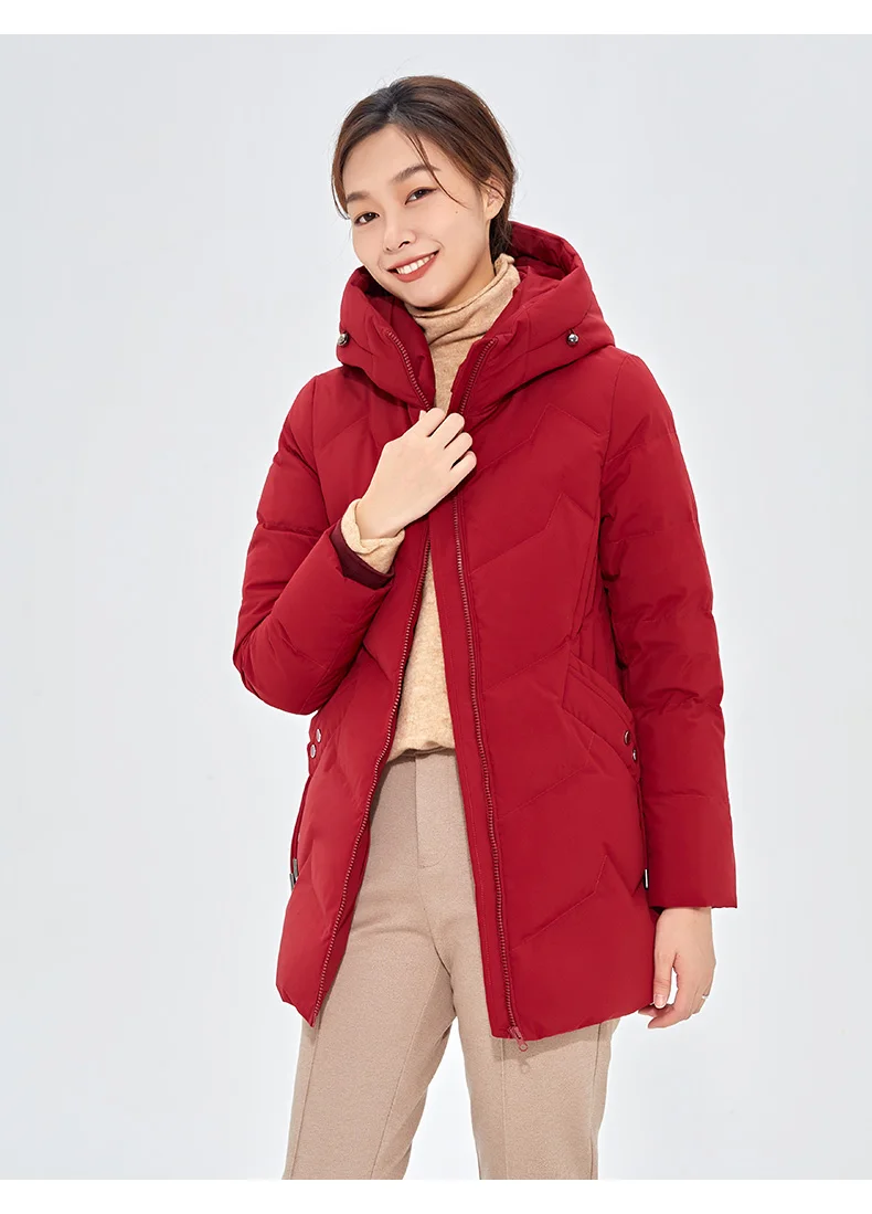 Chericom Down Jacket Women Winter Hooded Mid Long Duck Down Thick Warm Padded Coat Loose Versatile Commute Puffer Jackets 289193