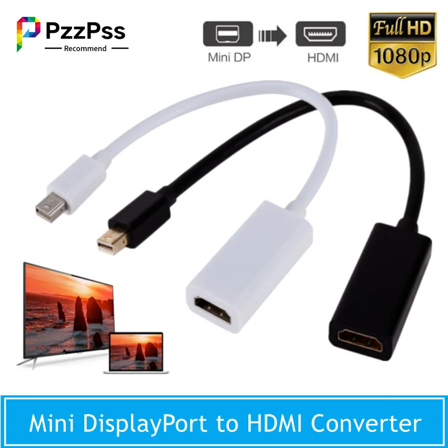 PzzPss HD High Quality Thunderbolt Mini Display Port DP to HDMI Converter For Apple Mac Macbook Pro Air Mini DP to HDMI | -
