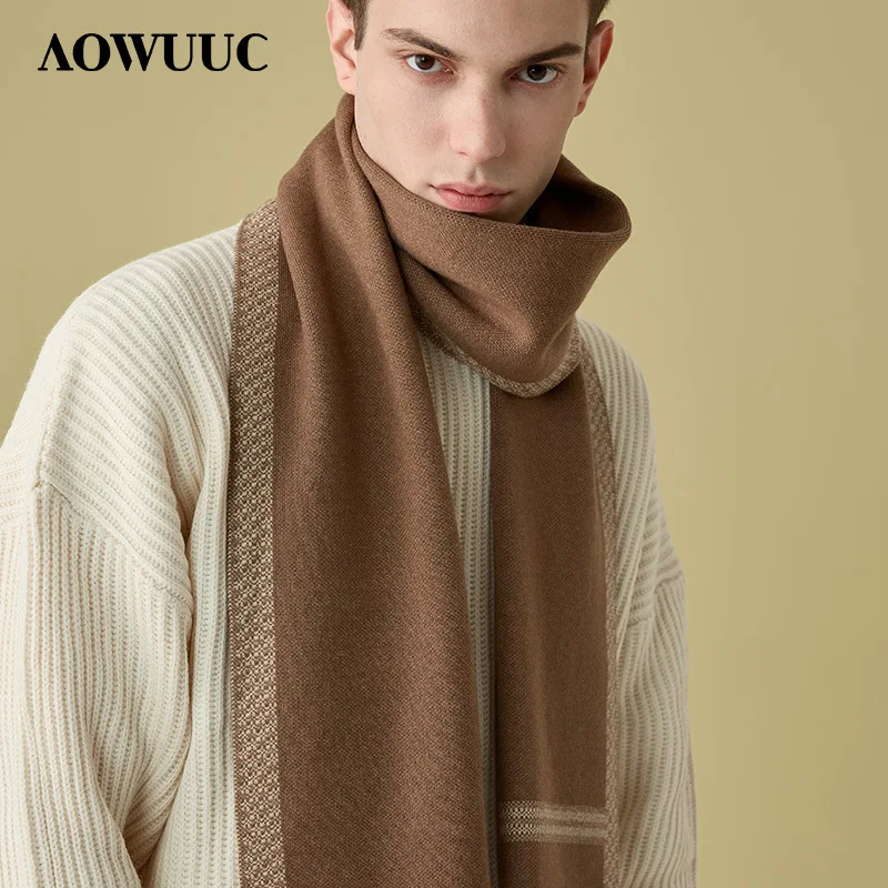 New Wool Scarf Men's Autumn and Winter Thickened Warm Versatile Striped Plaid Wraps Boyfriend Fashion Classic Knit Muffler Male