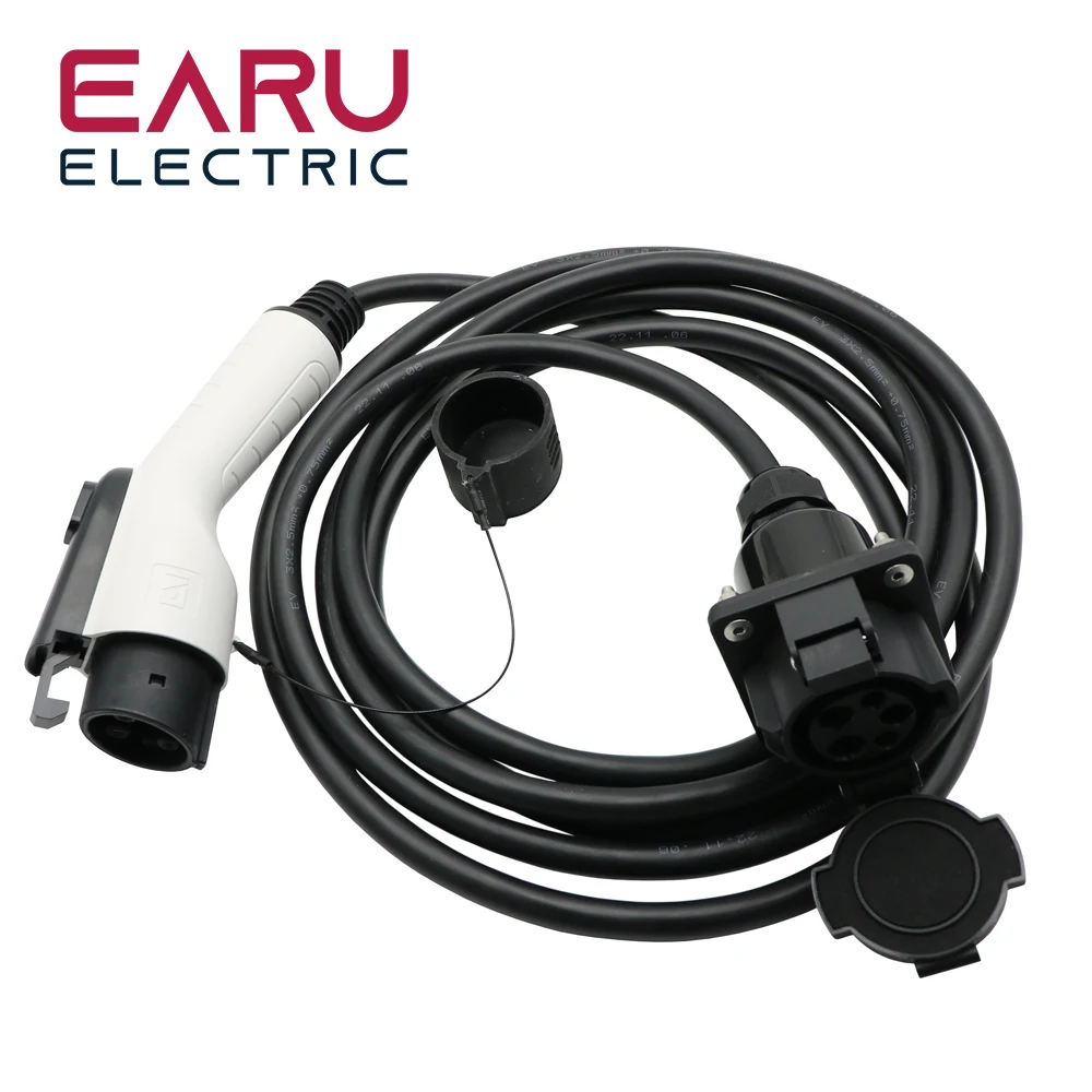 16A electric vehicle extension cord charging cable SAE J1772 female plug to Type 1 male socket for electric vehicle charging