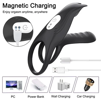 Ejaculation Couples Delay Penis Vibrator with Double Cock Ring Nipples Massager Adult Sex Toys for Men Clitoris Stimulator 4