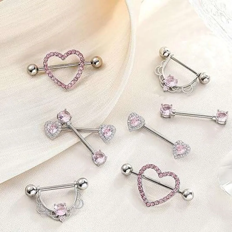 Nipple Piercing Jewelry Set Heart Crystal Nipple Rings Bulk Shiny Butterfly Barbell Dangle Piercing Pezon