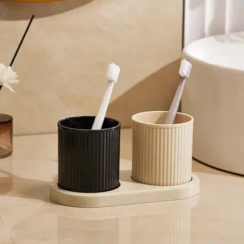Porta spazzolino per tazza di lavaggio Coppia portatile per lavare la bocca, tazza per spazzolino in plastica con base del vassoio, accessori per il bagno 1