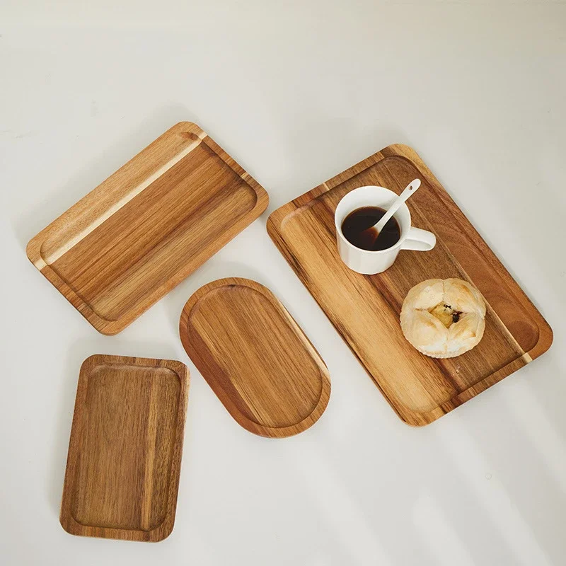 Acacia Wood Dinner Plate Wooden Steak Pizza Dish Wooden Tableware Plate Tray Western Cuisine Kitchen Supplies
