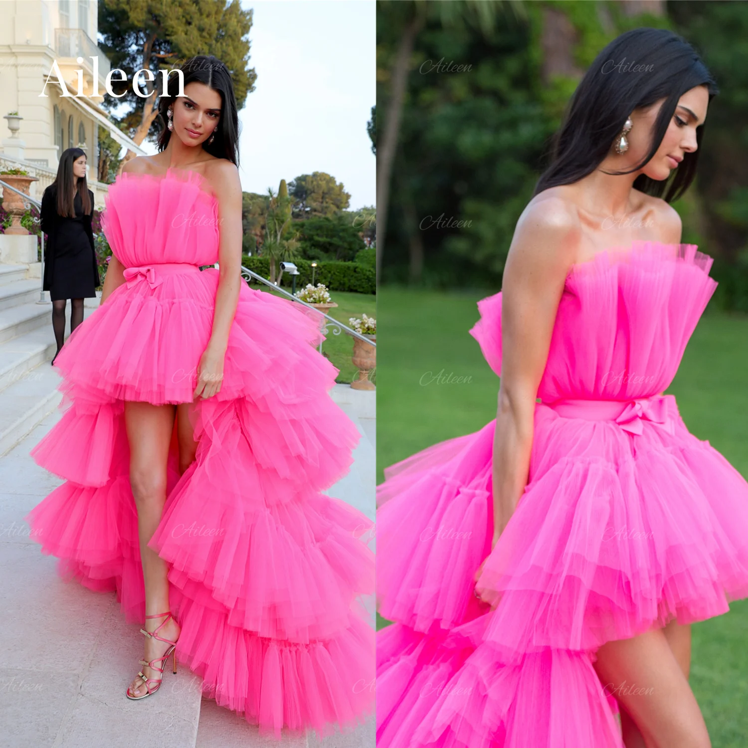 Free Shipping High low Feather Prom Dresses Ostrich Appliqued Short Front  Long Back Ostrich Feather Dresses Formal Dresses - AliExpress