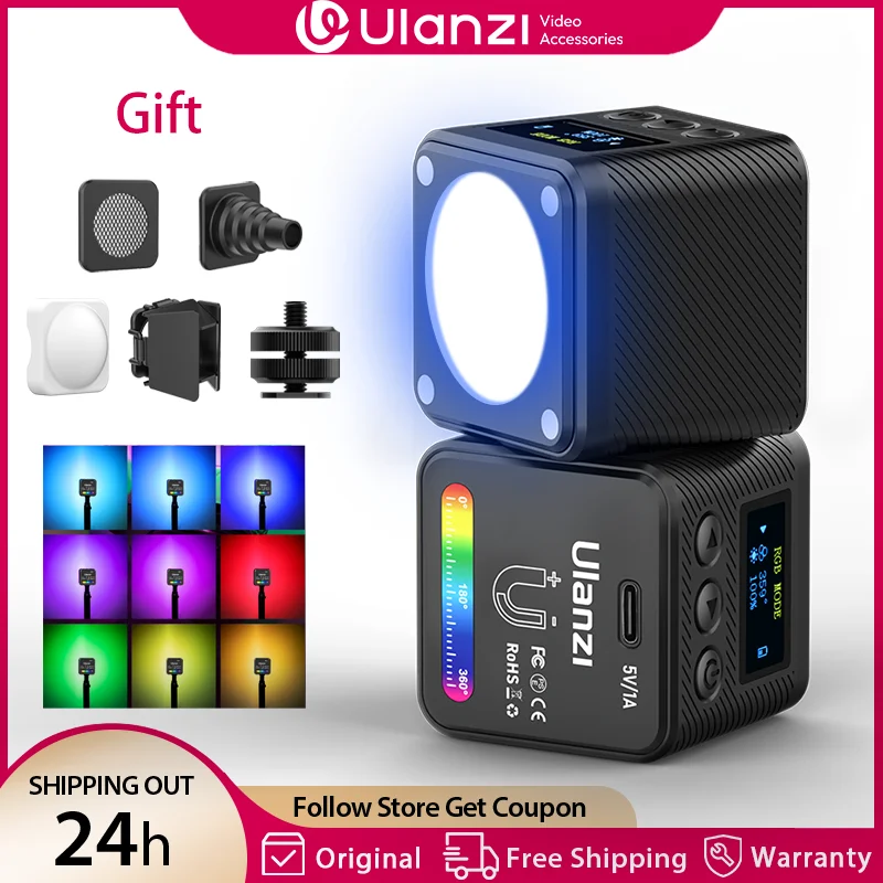 Lampe LED ULANZI 45W Double Bras Pour Vidéo/beauté, Dimmable, Avec Supports Téléphone