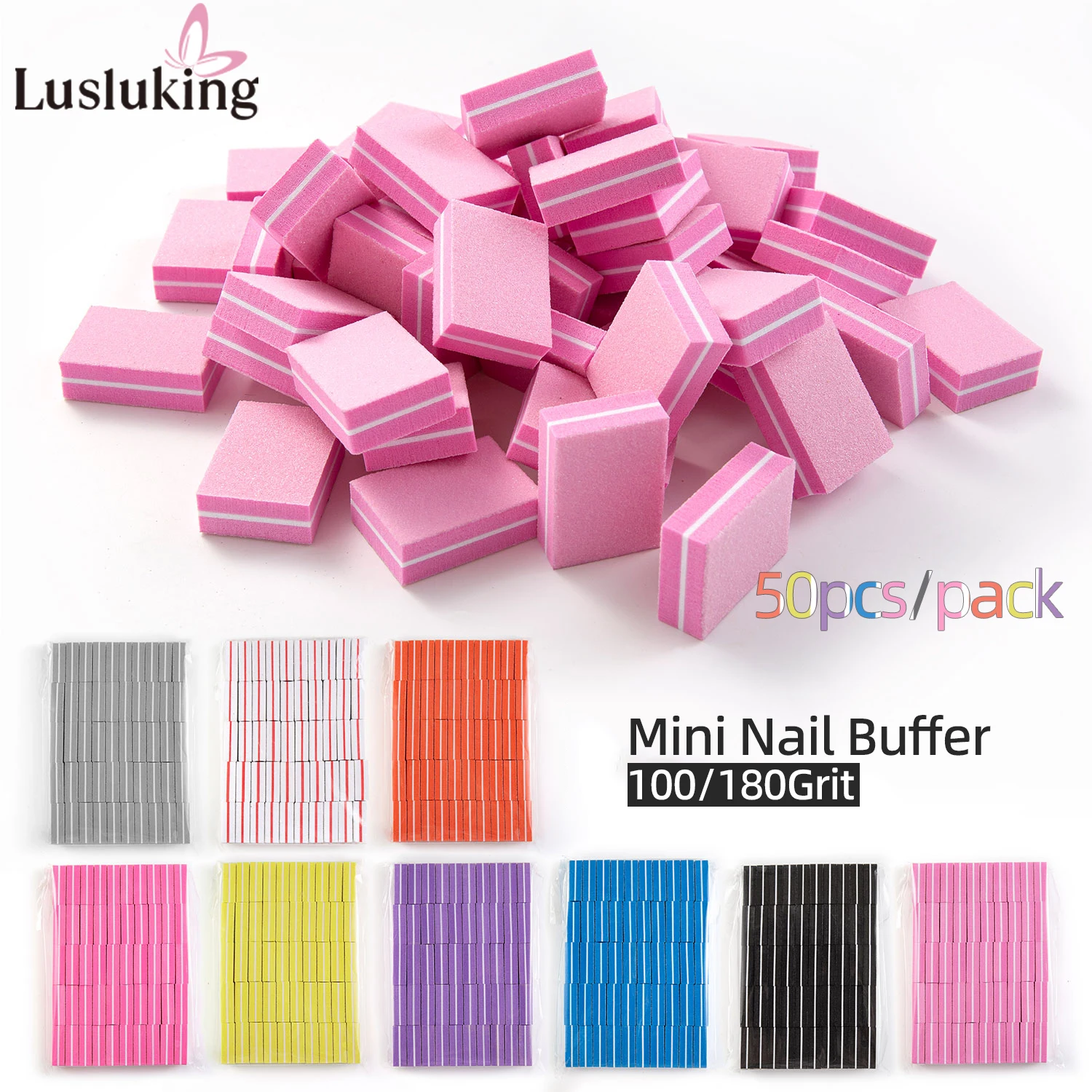 Lote de 50 Uds de Mini limas de uñas de dos caras, esponja colorida, bloque amortiguador de uñas, herramientas de manicura para pulir uñas, grano 100/180