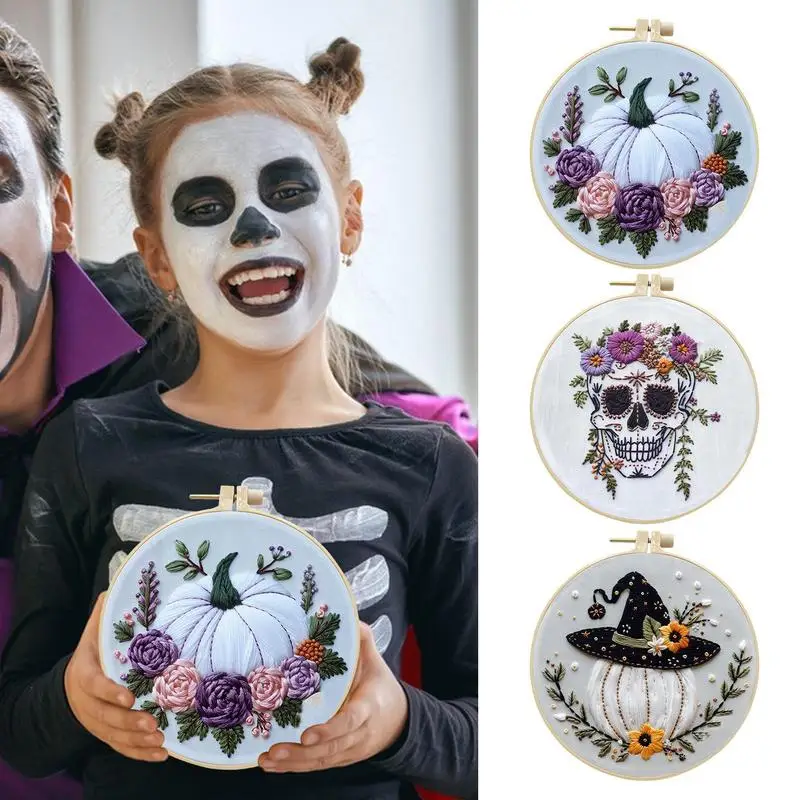 Embroidery Kit Halloween Complete Needlepoint Kit Embroidery Craft Set Stamped Needlepoint Kits For Adults Needlework