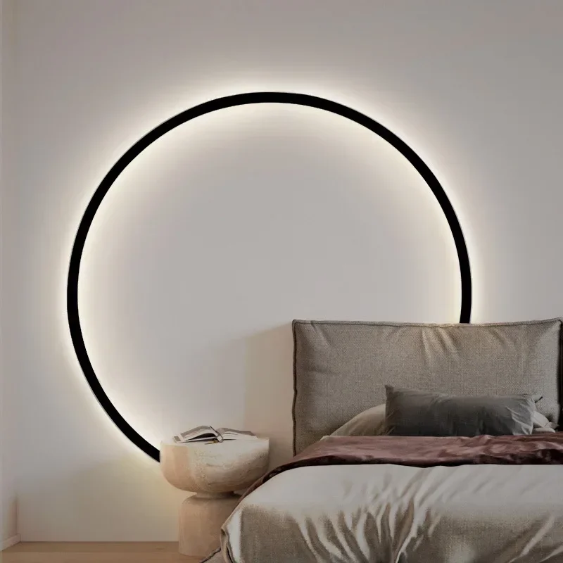 

Minimalist LED Wall Lamp Home Indoor Circle Background Decor Wall Sconces Living Room Hall Hotel Wall Lights Bedside Light Black