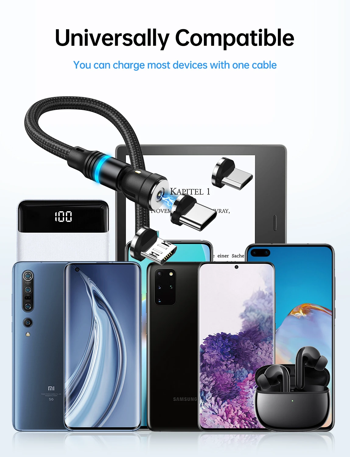 Aufu 4pc 540 Rotate Magnetic Usb Type C Cable For Iphone 14 Xiaomi Fast Charger Micro Usb Type C Magnet Charging Cable Data Wire, Alina Gadgets