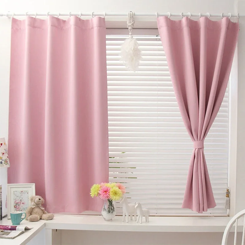 new Korean solid color short blackout curtains for bedroom / living room modern and simple curtains for kitchen balcony