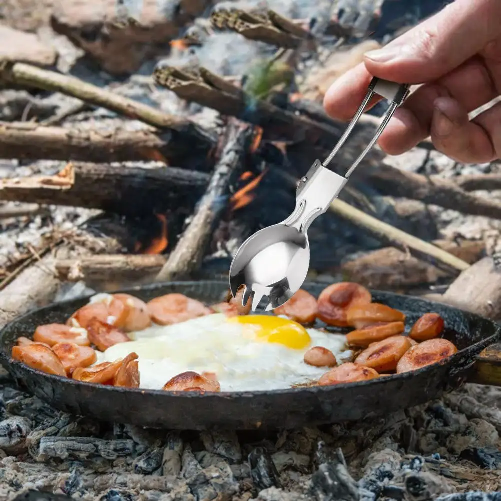 Stainless Steel Foldable Spoon Fork Reusable All-in-one Folding Spork for Camping Hiking Picnic Backpacking