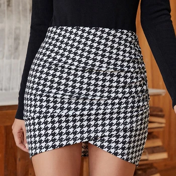 Women's sexy slim plaid print skirt Women's hip mini skirt soft short A-line skirt 1